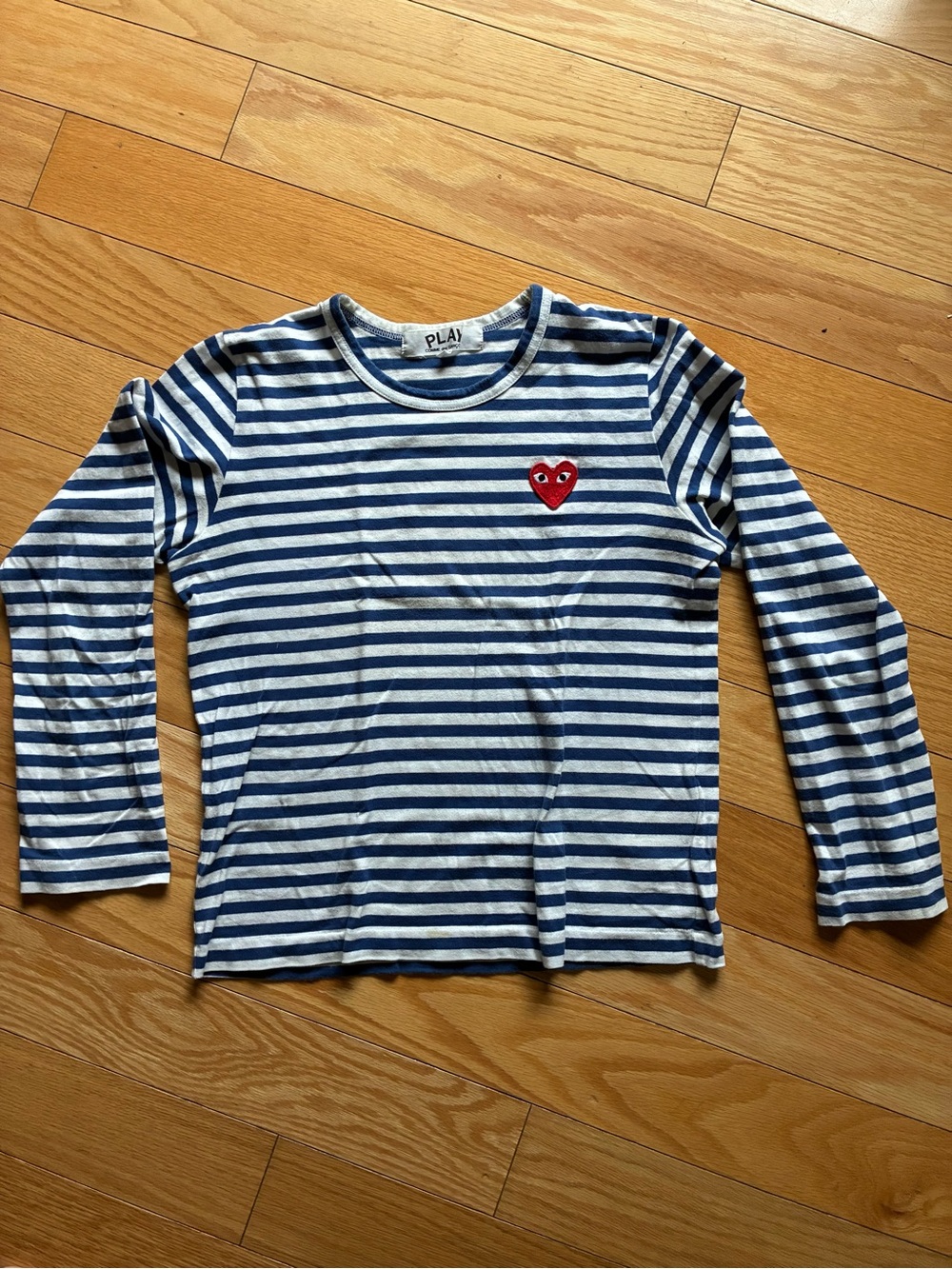 Comme des Garçon Play long sleeved blue and white striped tee